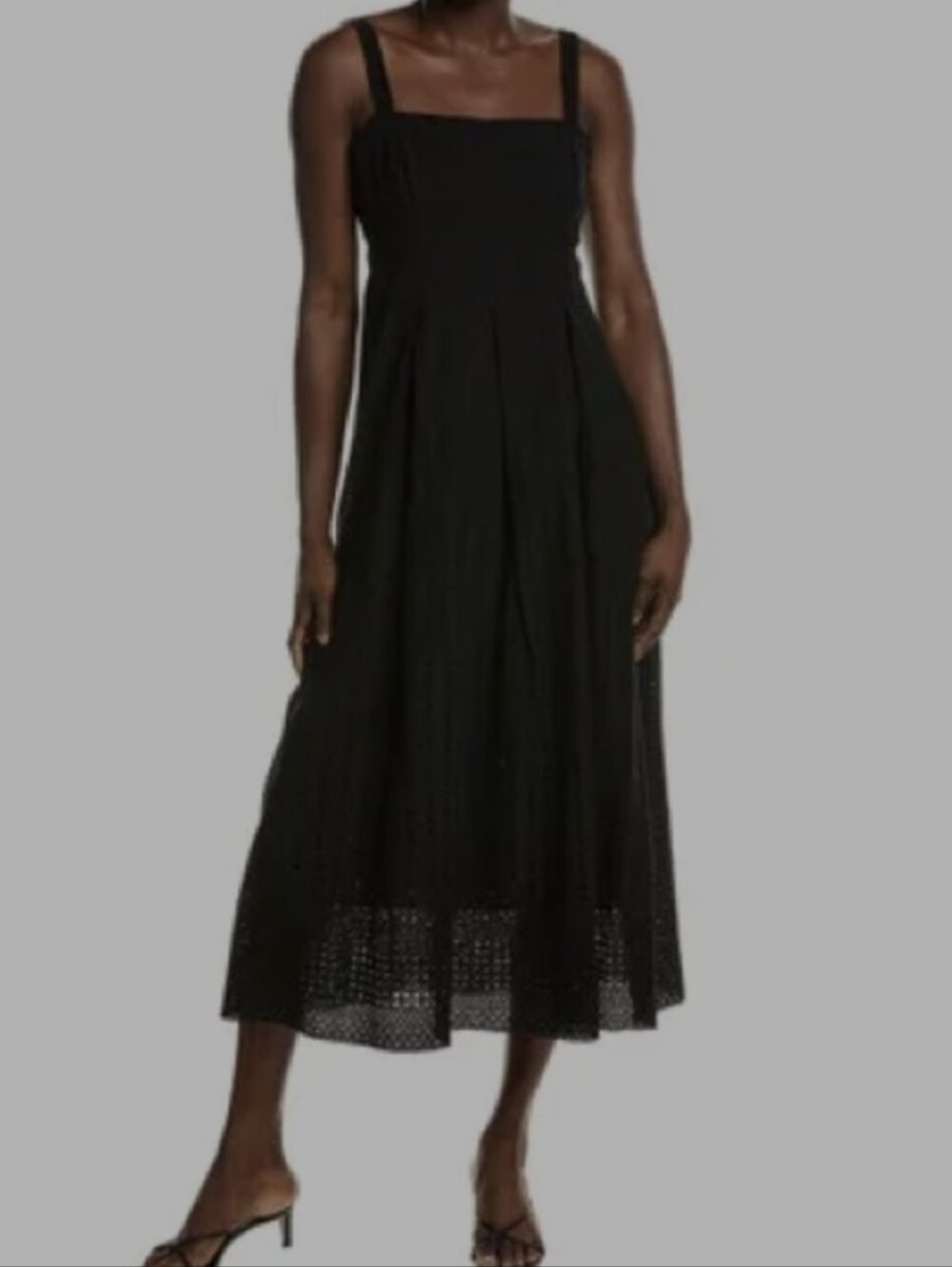 Ellen Tracy Black Cotton Eyelet Midi Maxi Dress Size 4 NWT $129